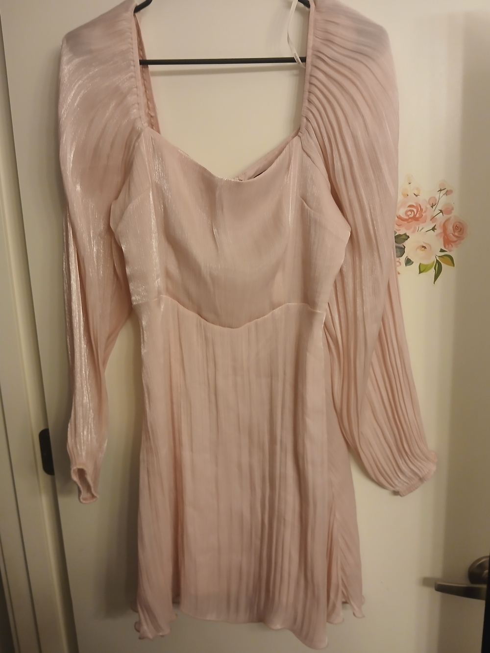Forever 21 Blush Pink Pleated Long-Sleeve Mini Dress